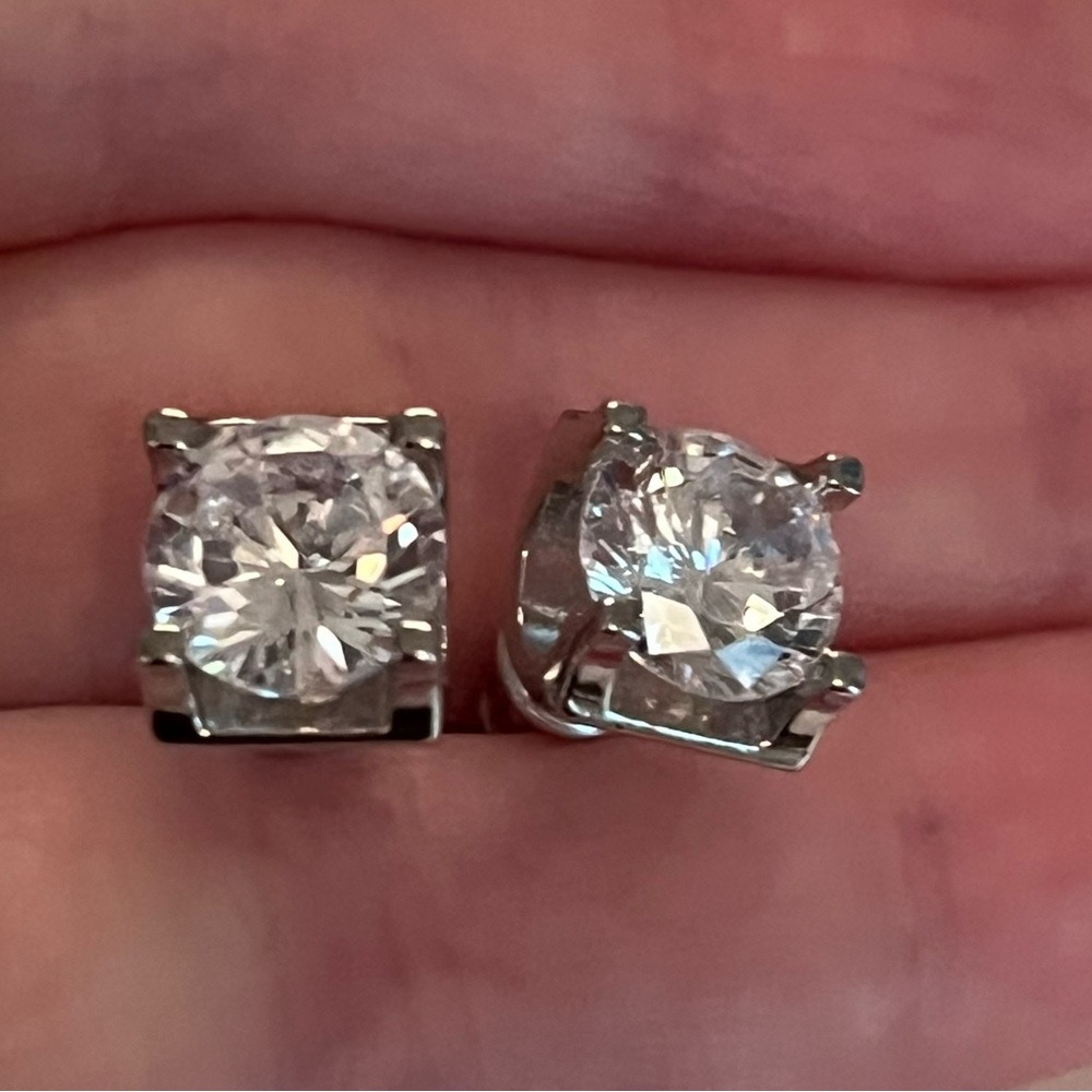 Silver Diamond Stud Earrings